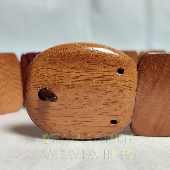Vintage Exotic Wood Link Belt Wooden Tiles Segmented '90s Handmade Woodgrain VTG - Picture 5 of 8
